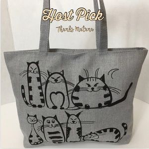 Lined Grey Cat Lovers Tote Book Bag